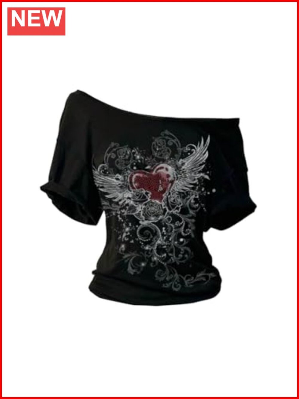 Goth Graphic Off Shoulder Short Sleeve Y2k T-Shirt
